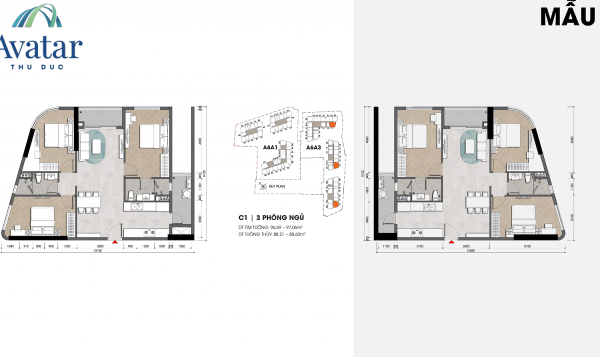 Thiết kế căn hộ 3 phòng ngủ Avatar Thủ Đức điển hình